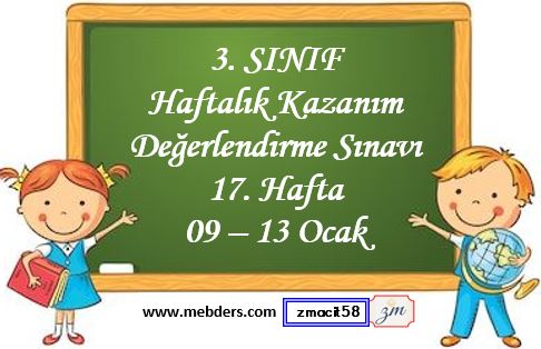 3. Sınıf Haftalık Kazanım Değerlendirme Testi 17. Hafta 09 - 13 Ocak